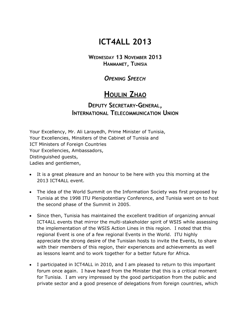 Wednesday 13 November 2013 Hammamet, Tunisia