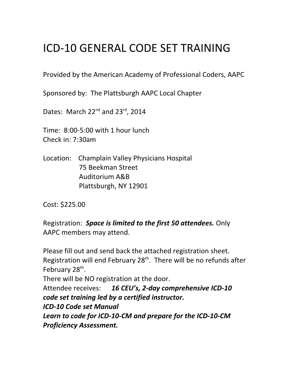 Icd-10 General Code Set Training