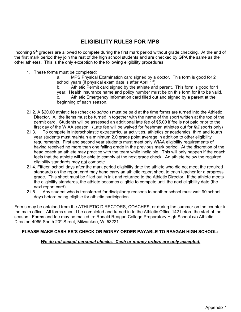 Eligibility Rules for Mps