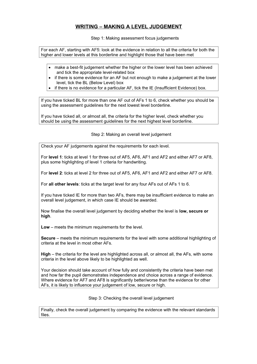 Writing Making a Level Judgement