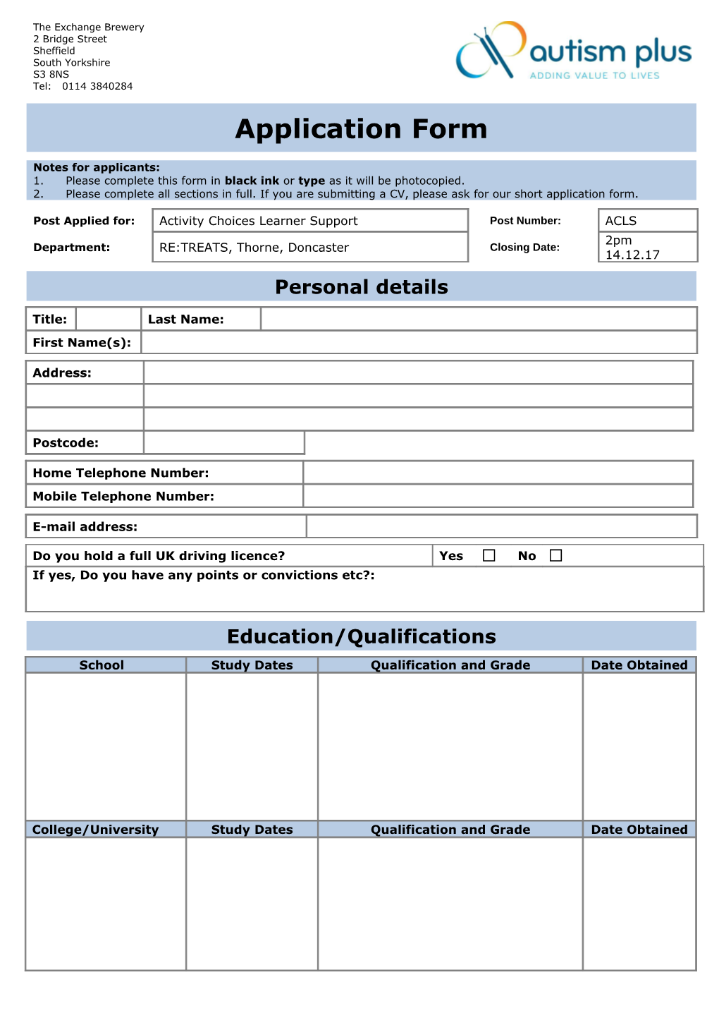 Job Application Form Template s6