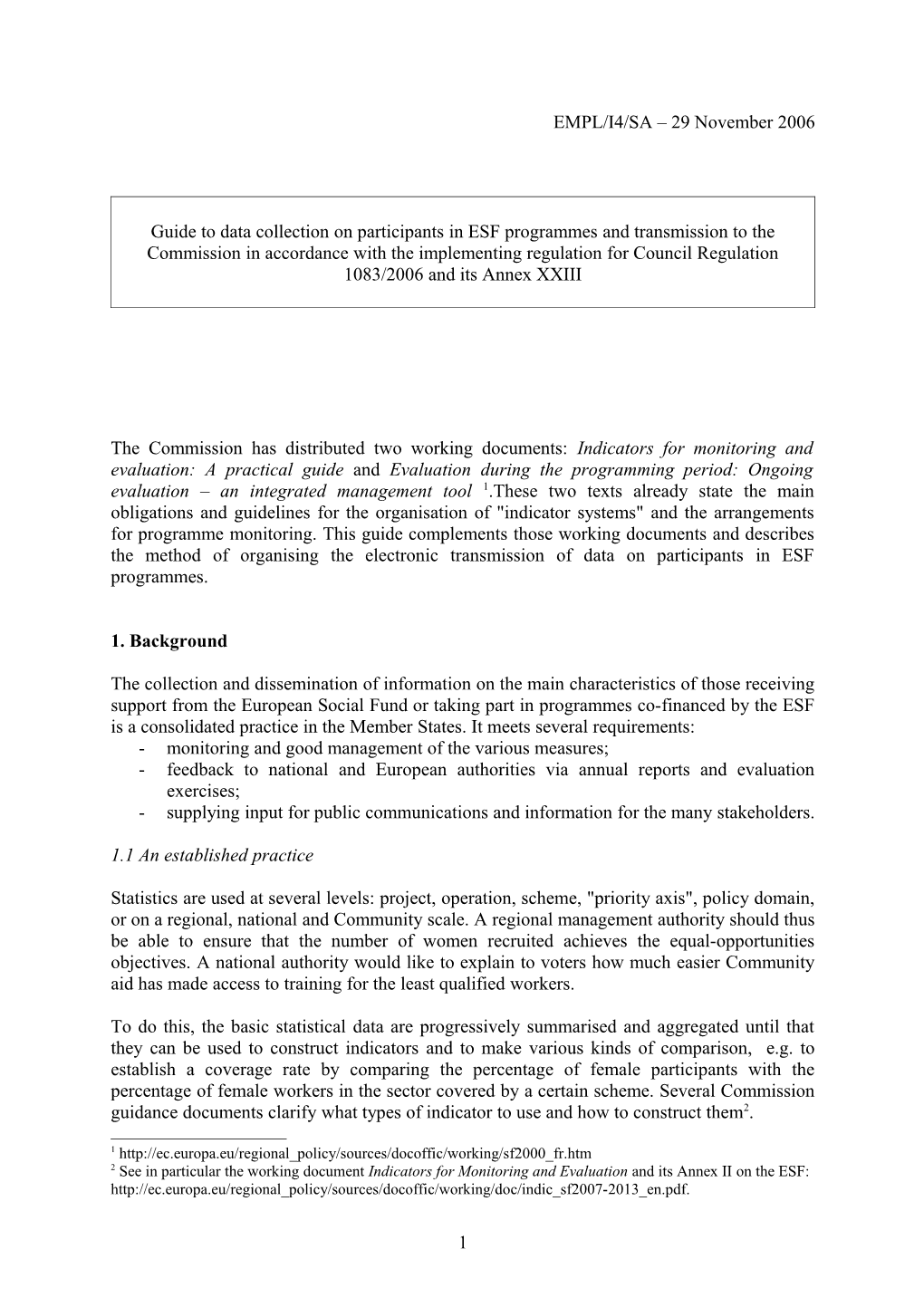 Orientations Communes Pour La Collecte De Données Sur Les Participants Aux Actions FSE