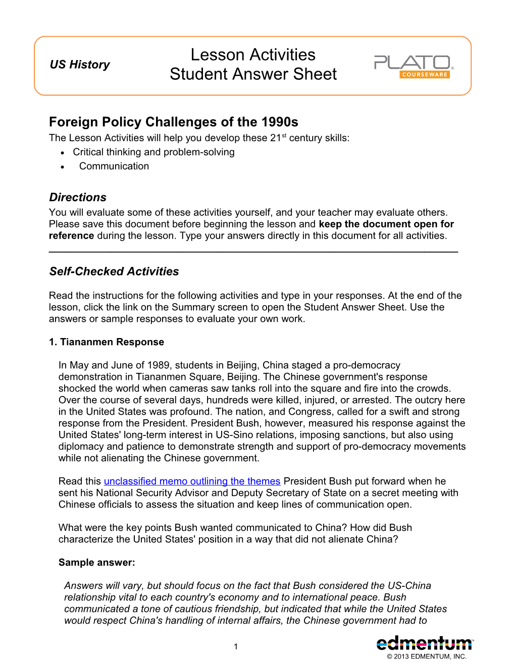 Foreign Policy Challenges of the 1990S