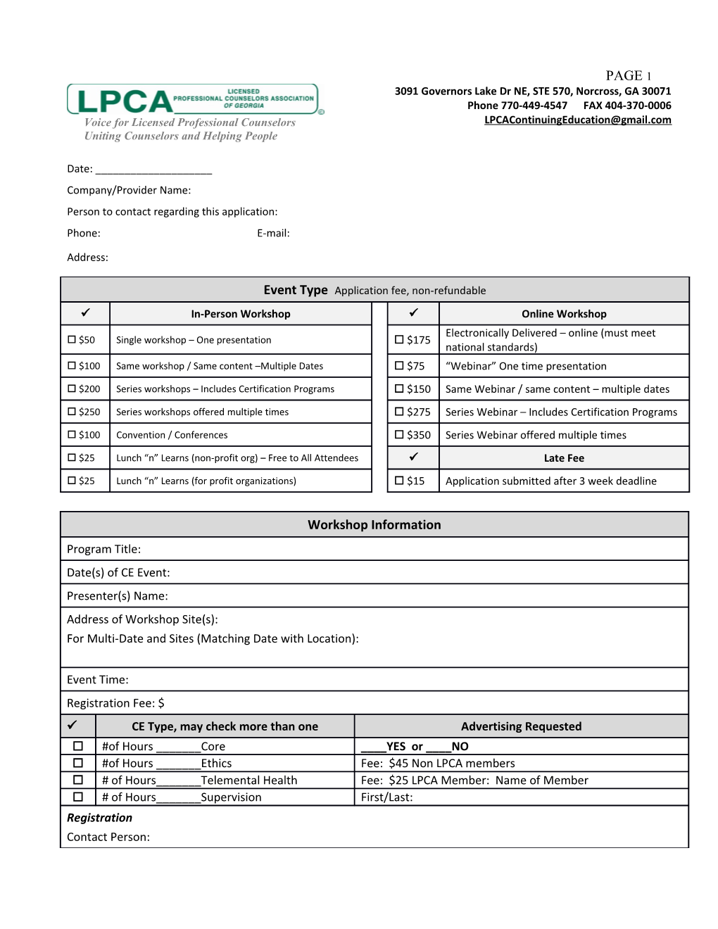 LPCA CE Approval Form for Providers