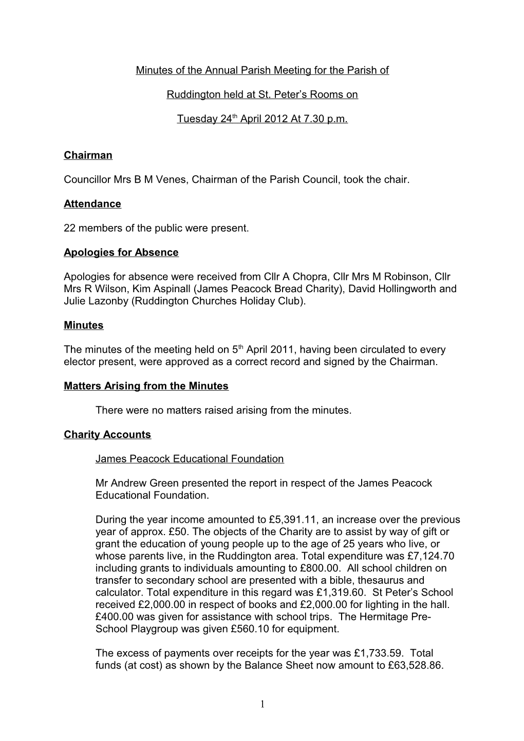 Minutes of the Annual Parish Meeting for the Parish Of