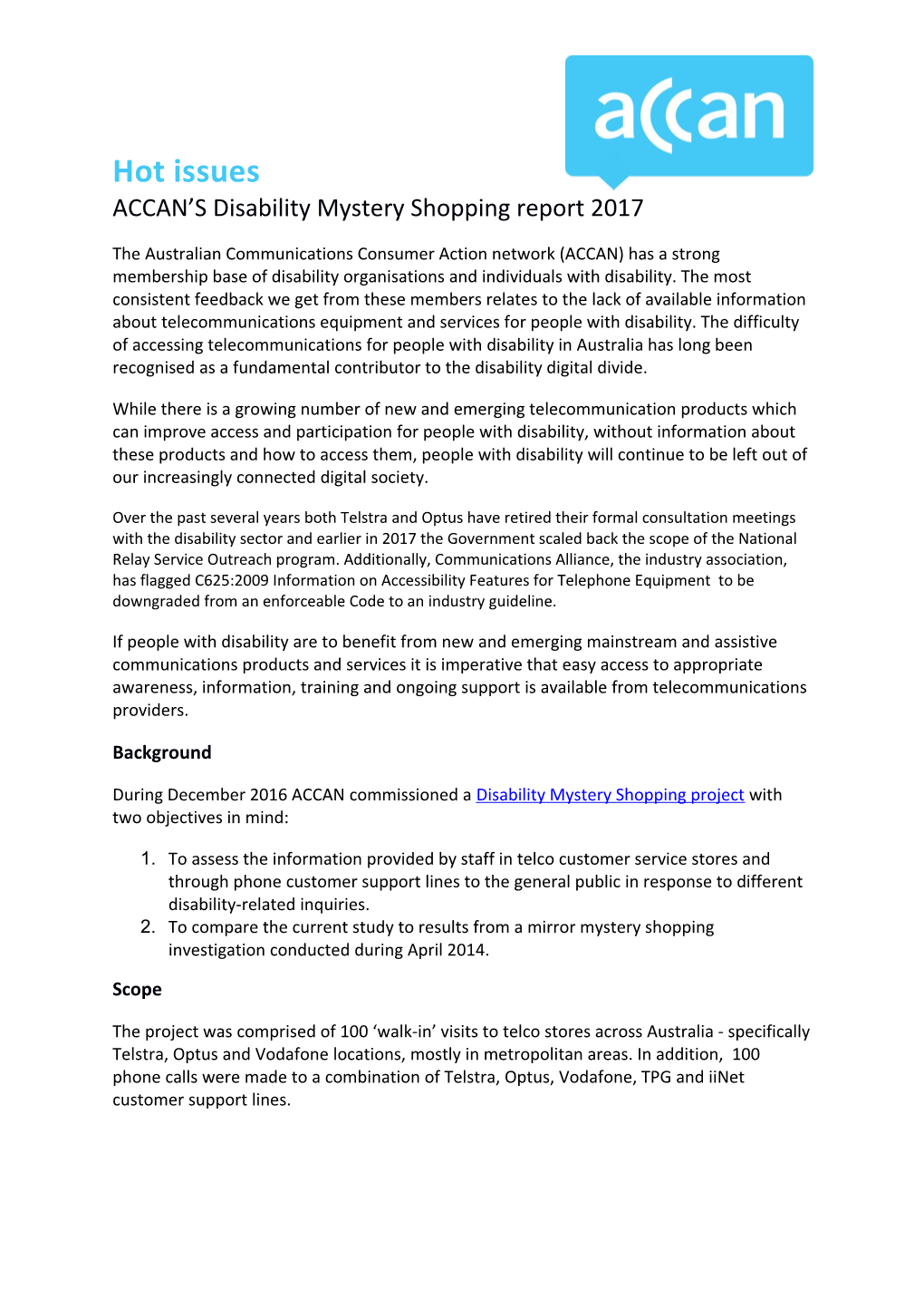 ACCAN S Disability Mystery Shopping Report 2017