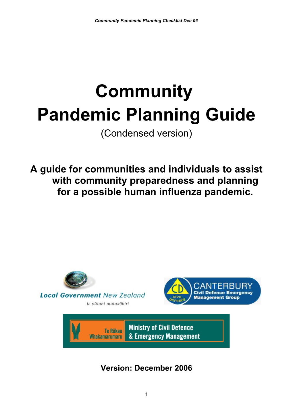 DRAFT Community Group and Neighbourhood Pandemic Planning Checklist