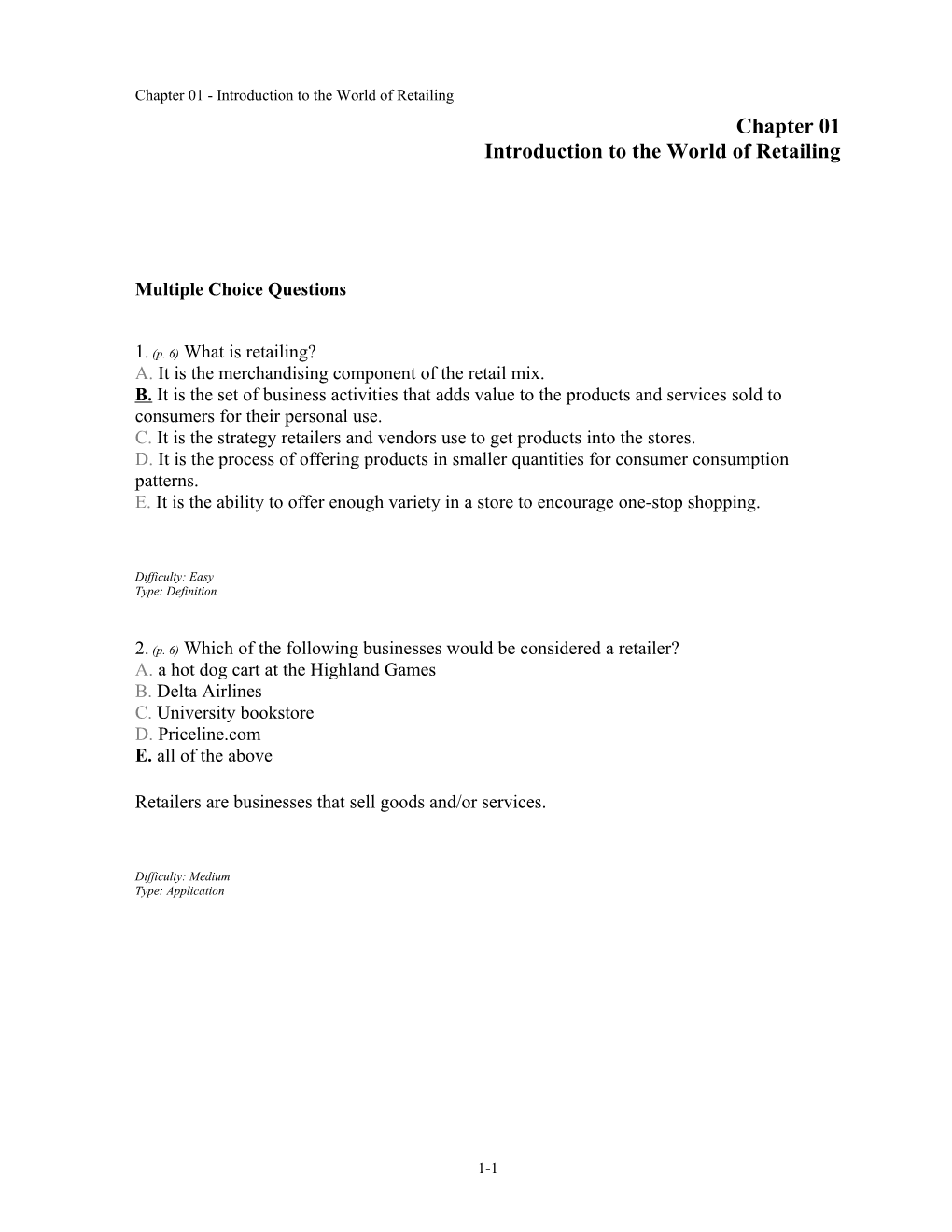 Chapter 01 Introduction to the World of Retailing