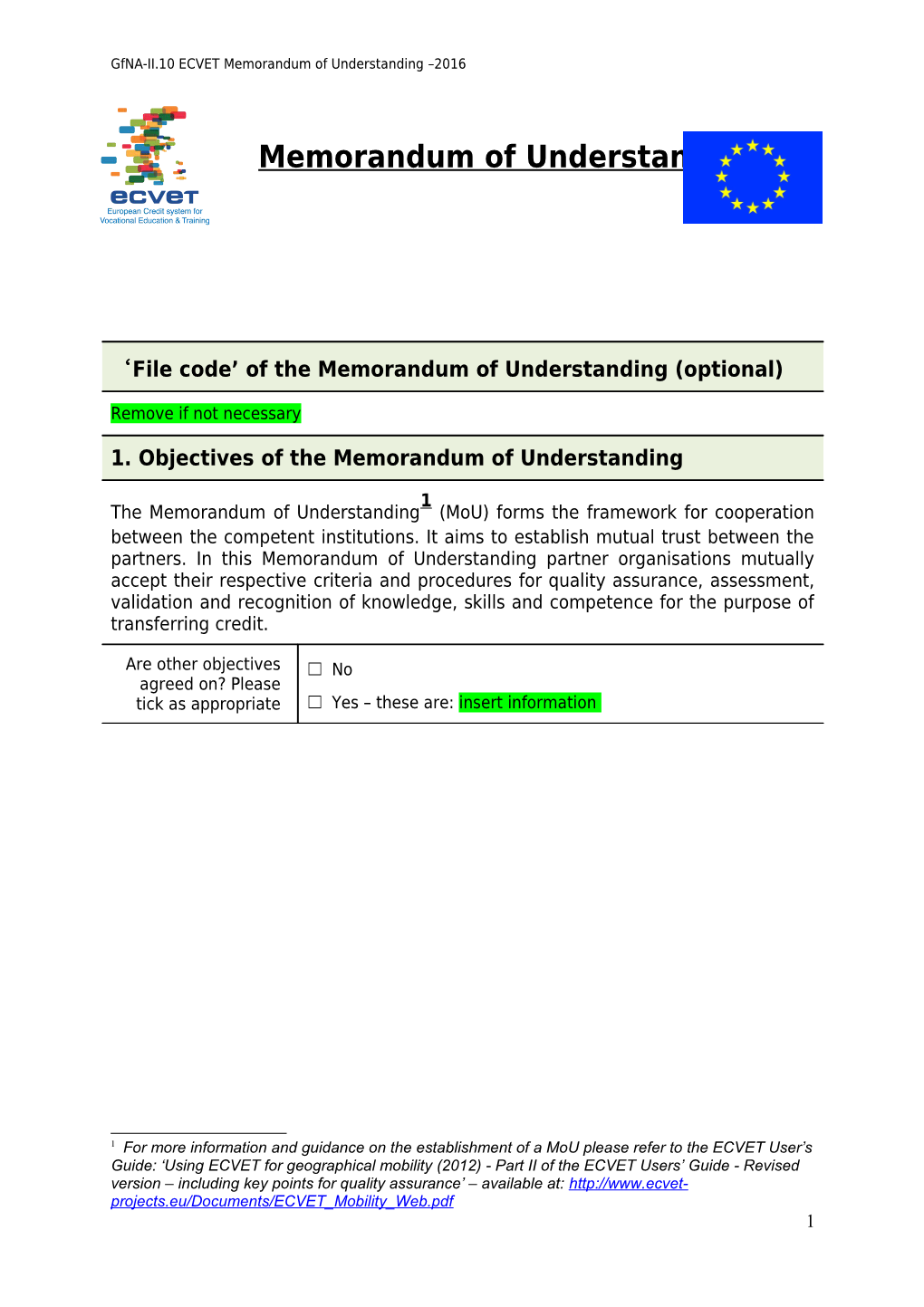 Gfna-II.10 ECVET Memorandum of Understanding 2016