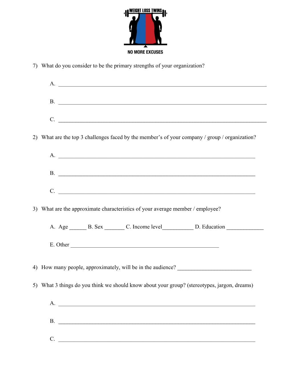 Pre-Event Questionnaire Please Return Immediately