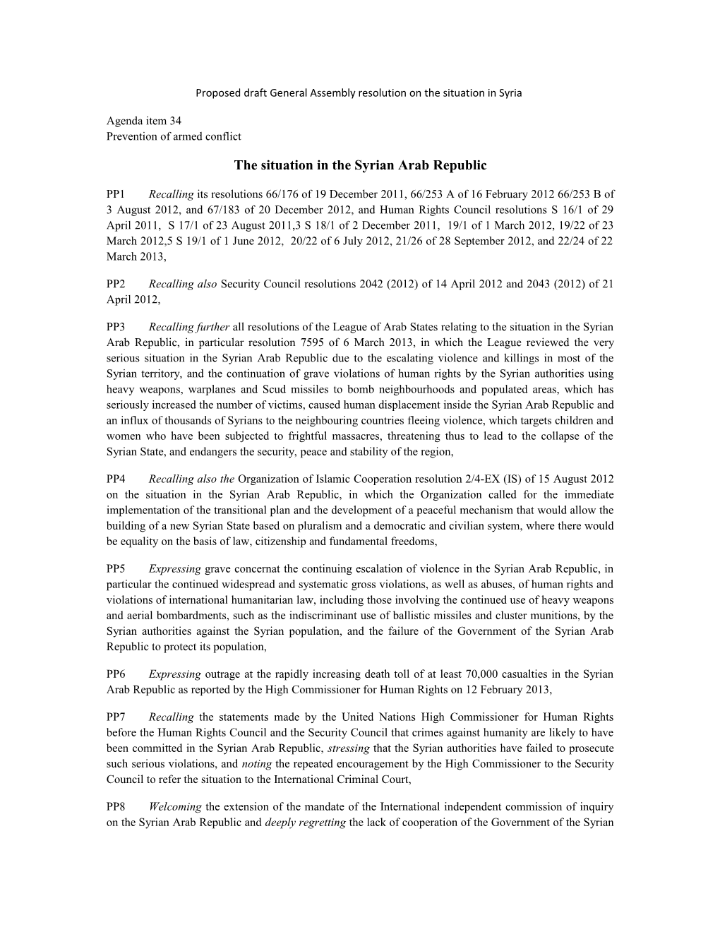 Proposed Draft General Assembly Resolution on the Situation in Syria REV4