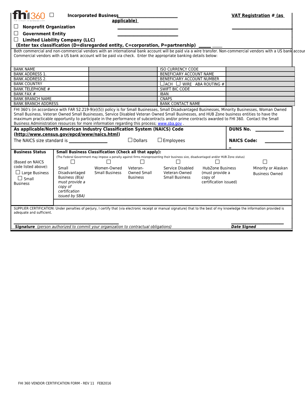 Supplier Certification Form