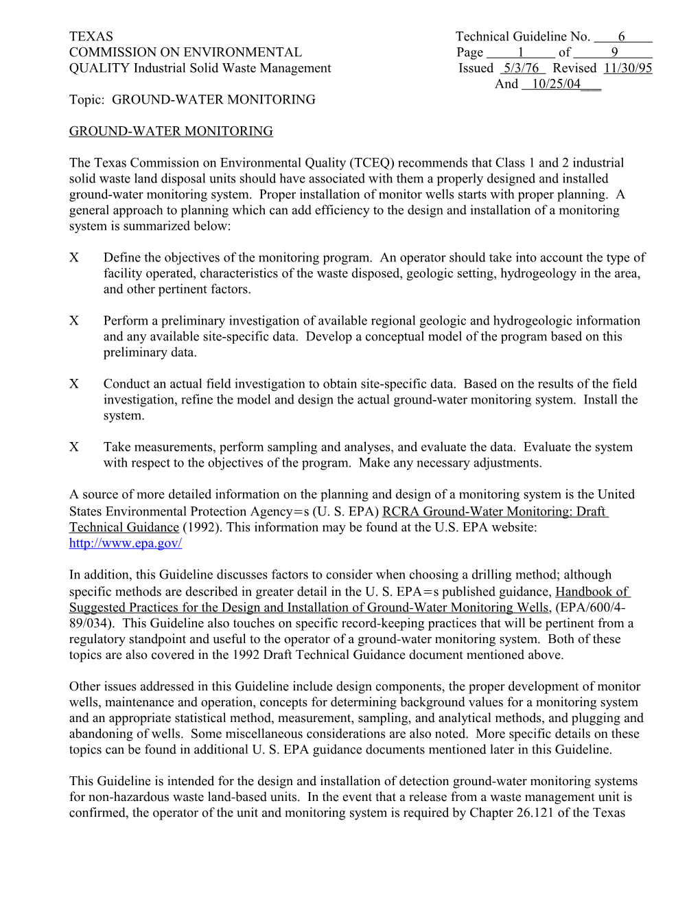 QUALITY Industrial Solid Waste Management Issued 5/3/76 Revised 11/30/95