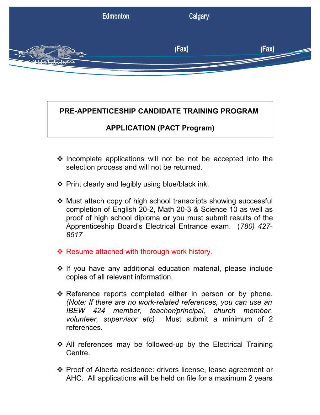 Pre-Appenticeship Candidate Training Program