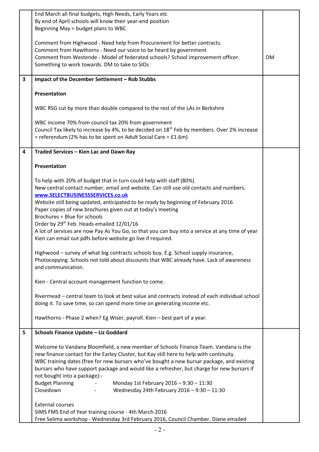 Bursar Briefings - Agenda Suggestions s1