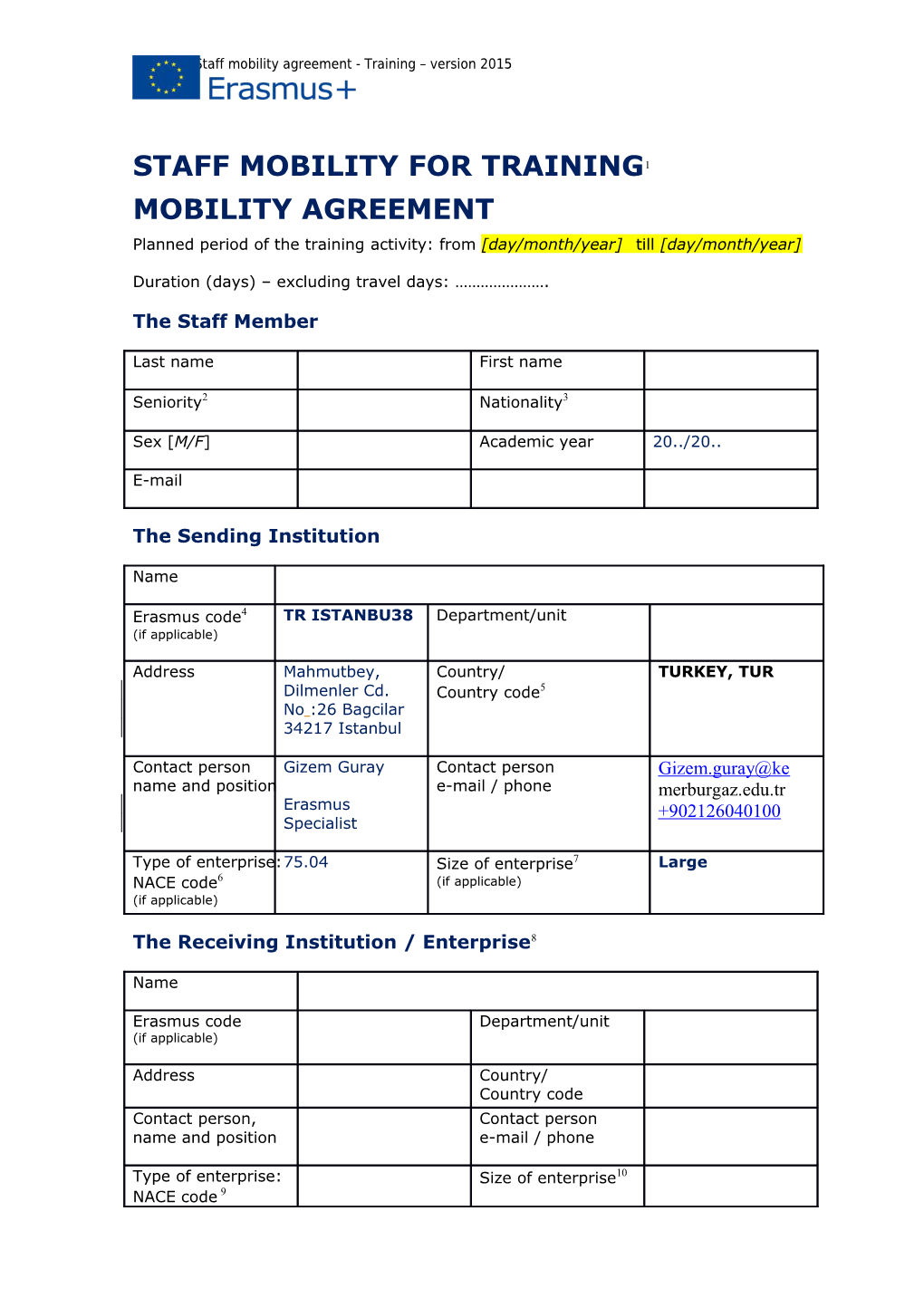 II.7 - HE - Staff Mobility Agreement - Training Version 2015