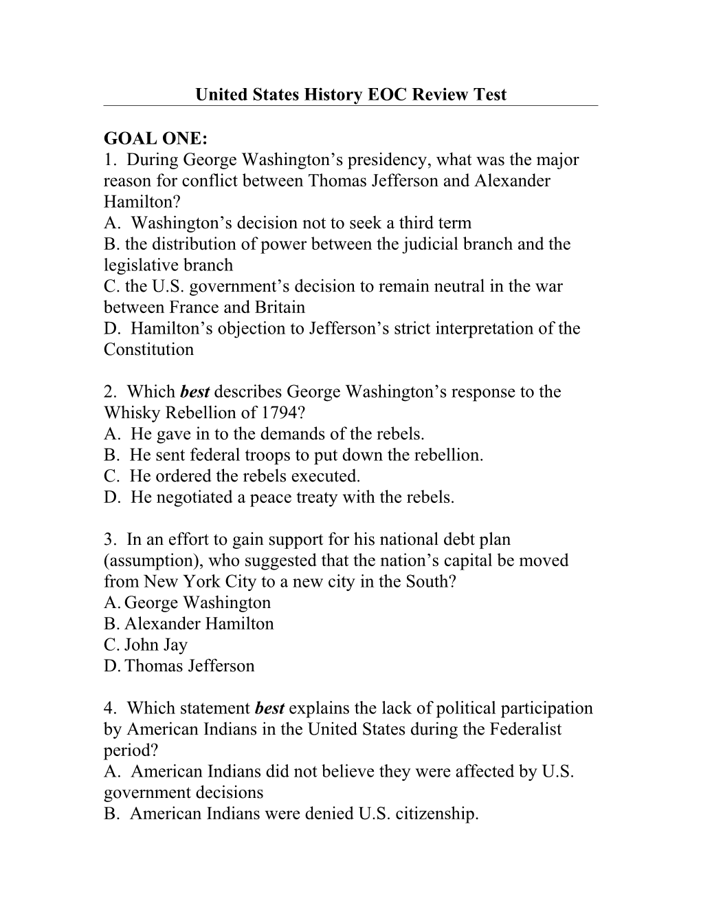 United States History EOC Review Test