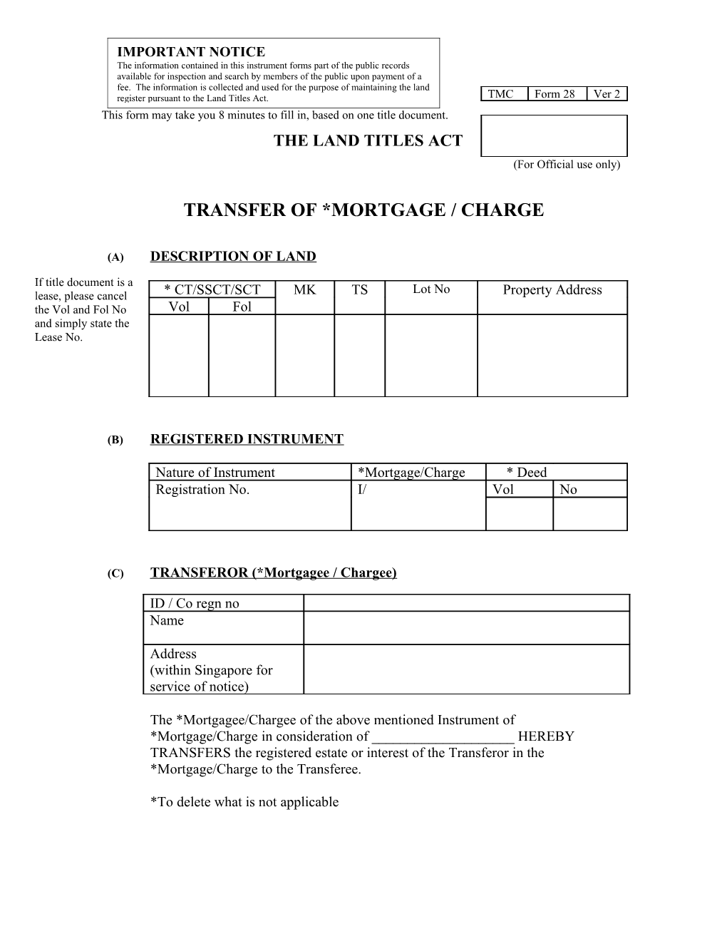 Transfer of Mortgage / Transfer of Charge