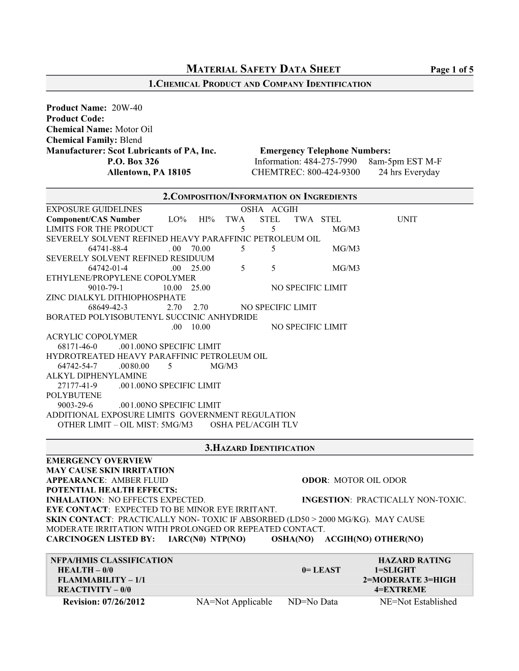 Material Safety Data Sheet Page 1 of 5