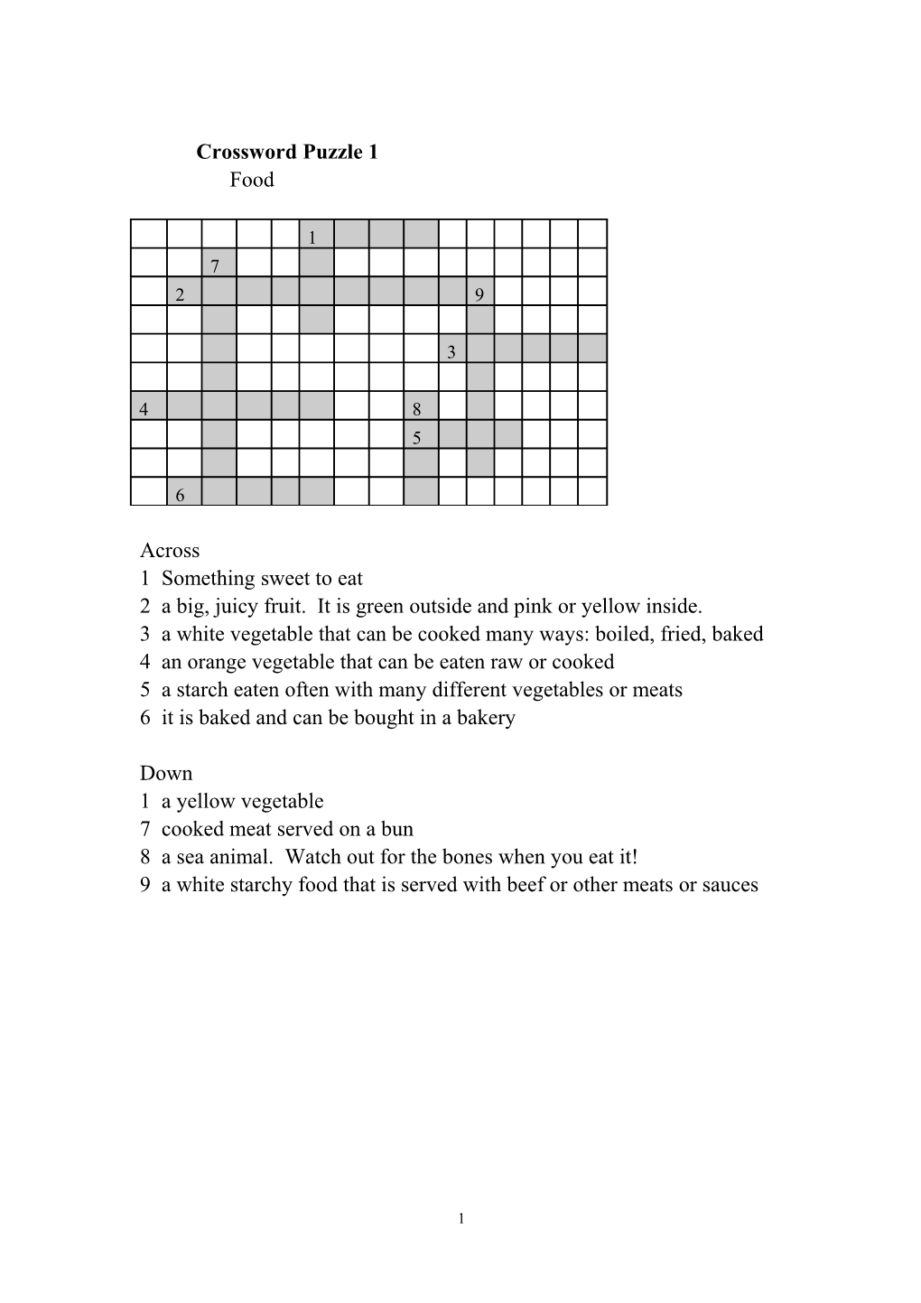 Crossword Puzzle 1