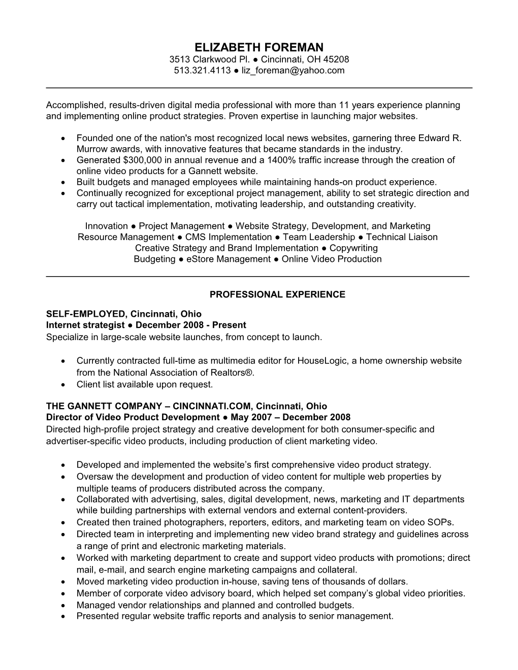 Elizabeth Foreman Resume