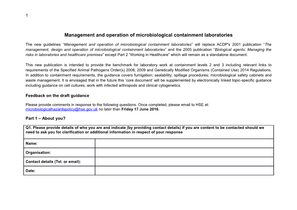 Management and Operation of Microbiological Containment Laboratories