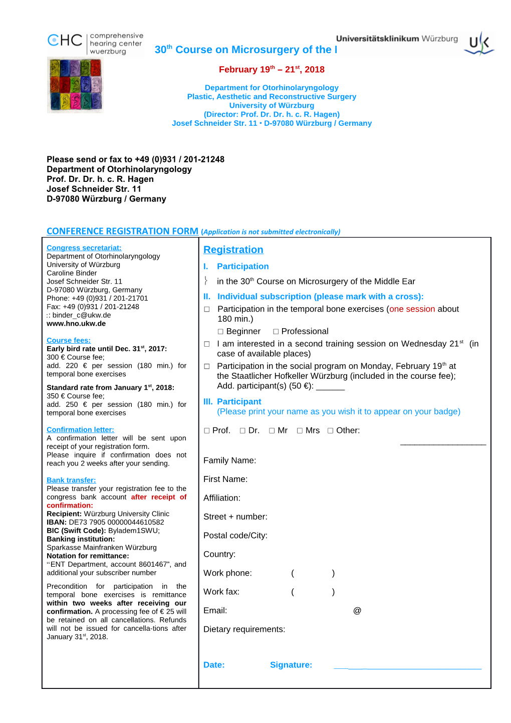 30Th Course on Microsurgery of the Middle Ear