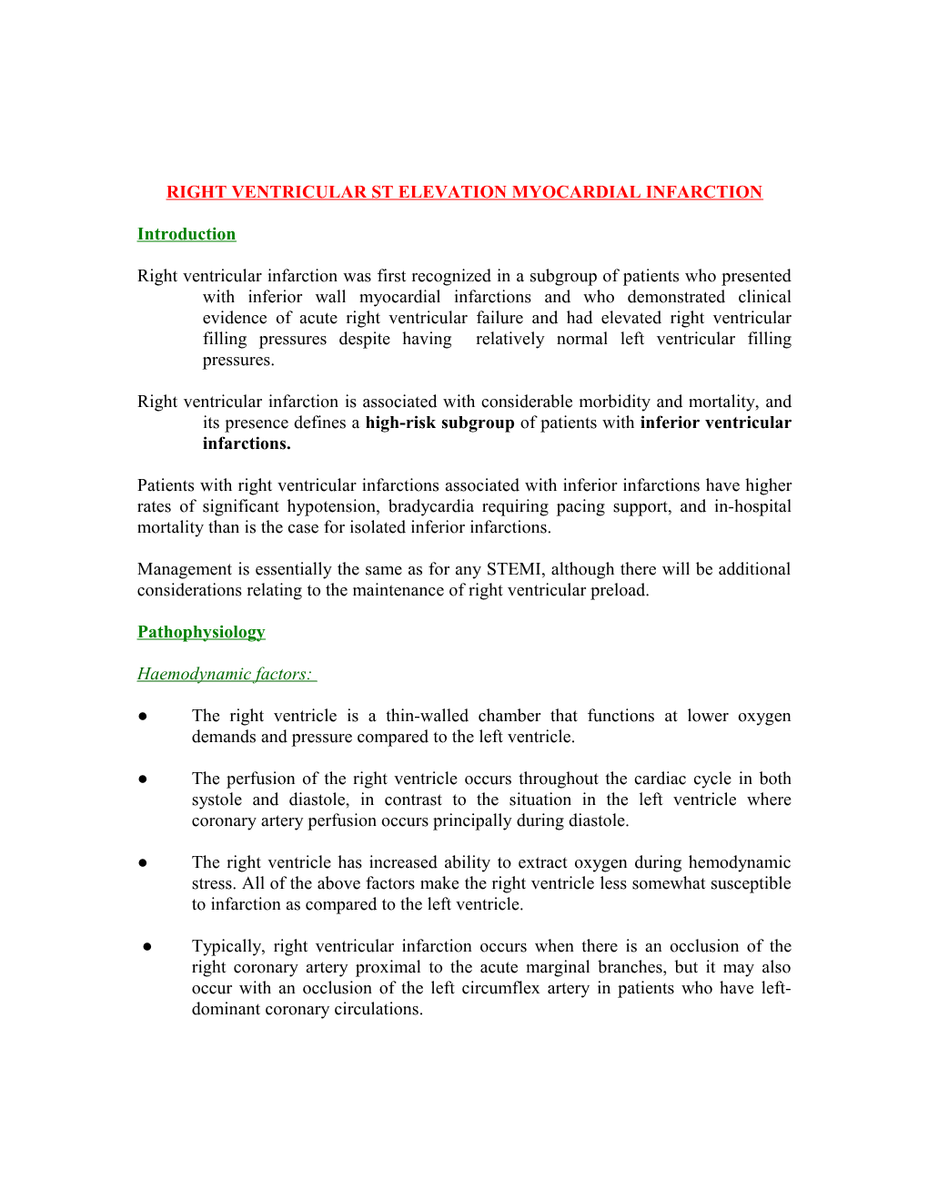 Acute Coronary Syndrome Right Ventricular STEMI