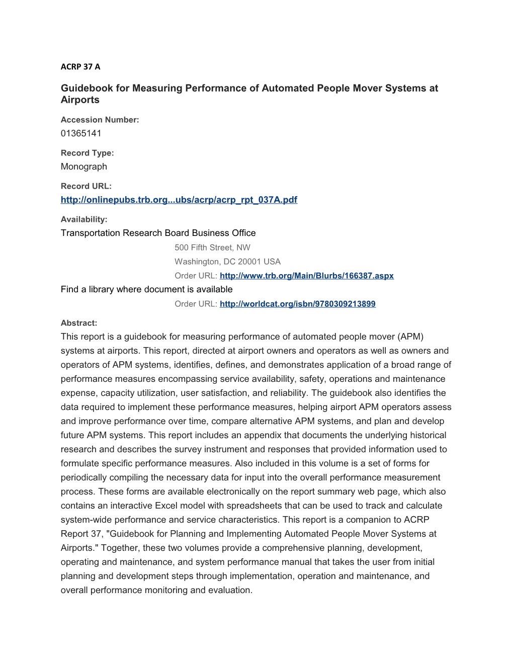 Guidebook for Measuring Performance of Automated People Mover Systems at Airports