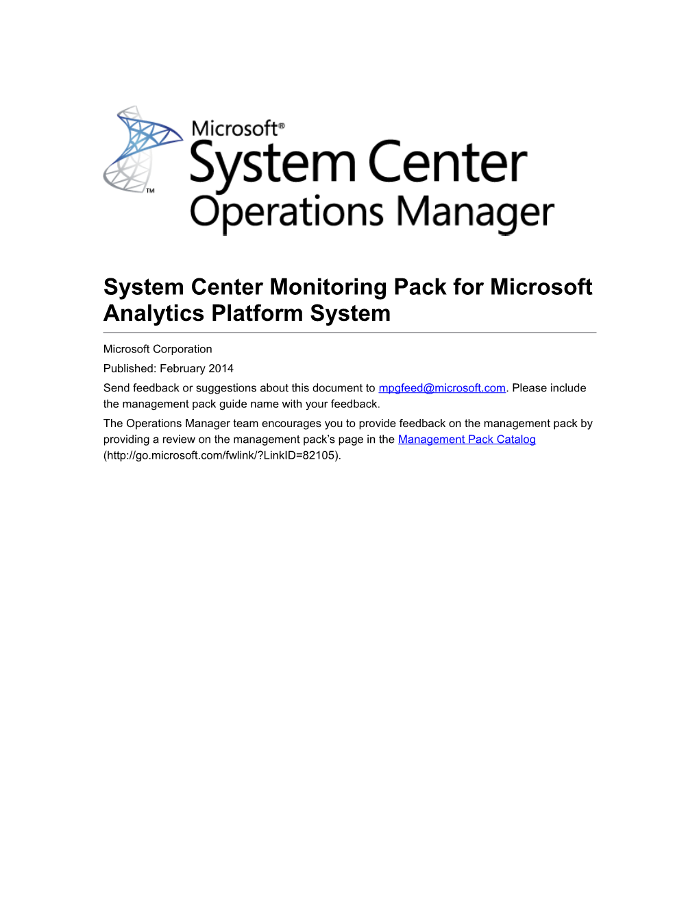 PDW Management Pack Operations Guide