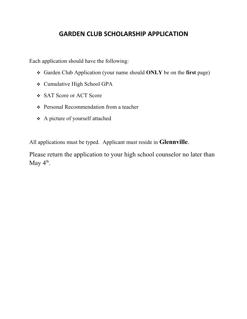 Garden Club Scholarship Application