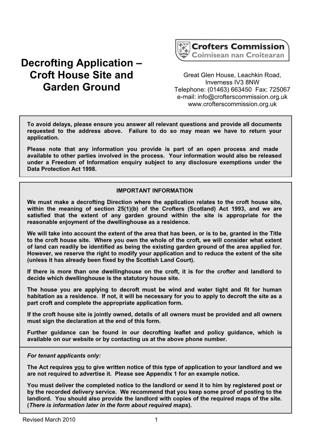 Croft and Contact Details
