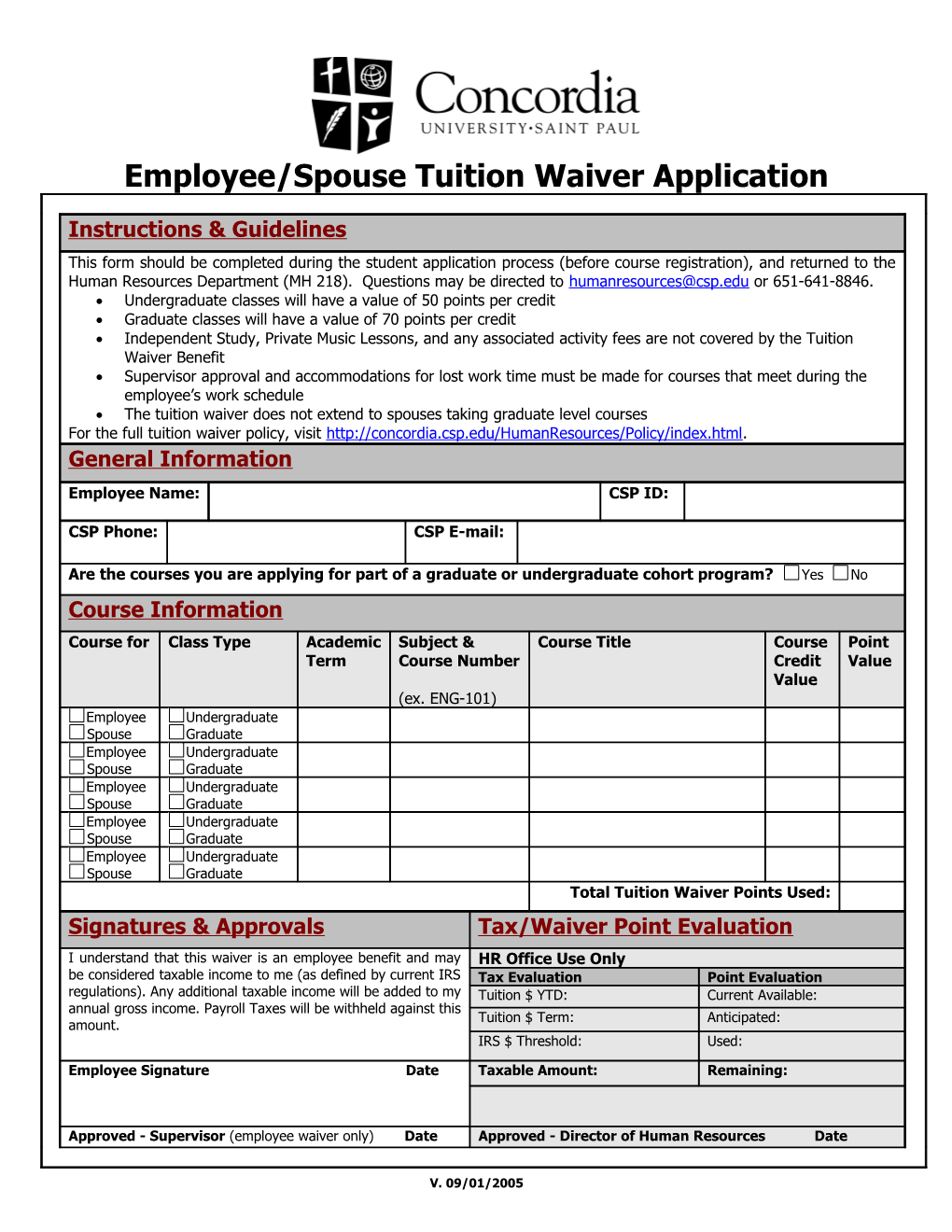 Employee/Spouse Tuition Waiver Application