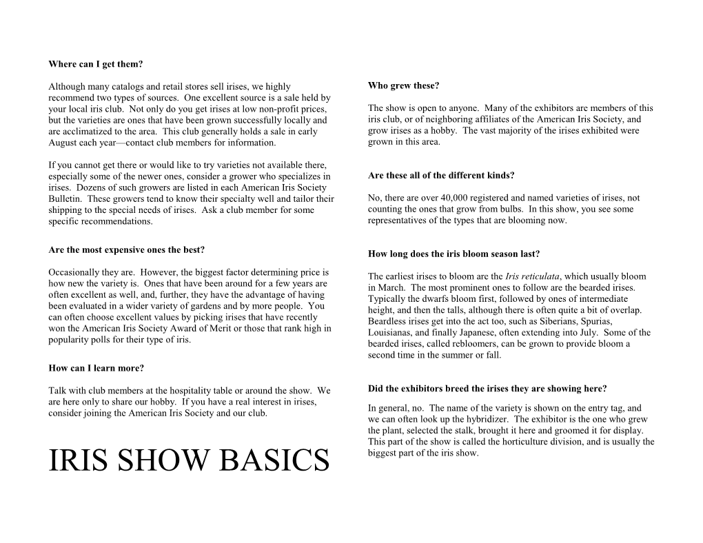 Iris Show Basics
