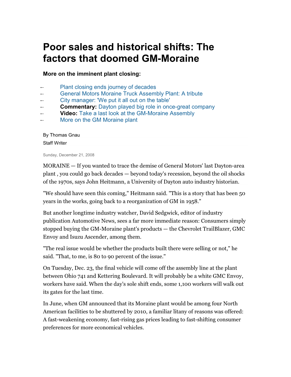 Poor Sales and Historical Shifts: the Factors That Doomed GM-Moraine