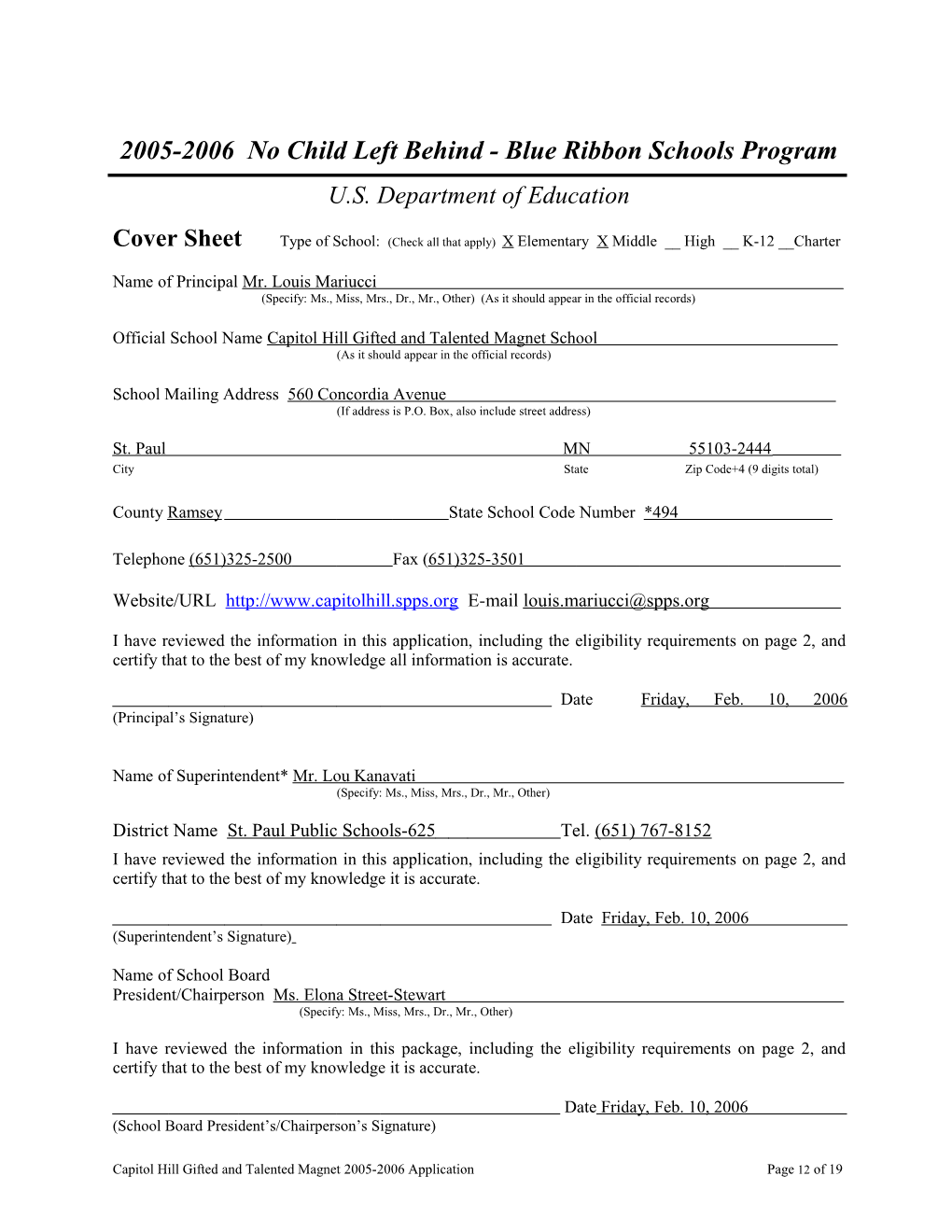 Application: 2005-2006, No Child Left Behind - Blue Ribbon Schools Program (Msword) s8
