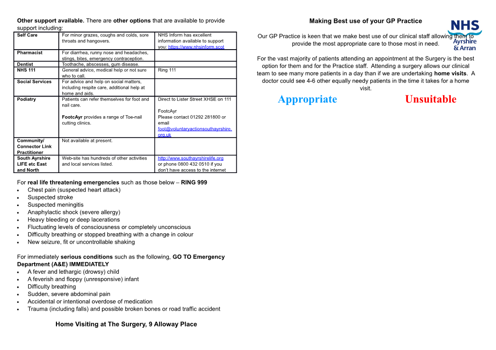 For Real Life Threatening Emergencies Such As Those Below RING 999