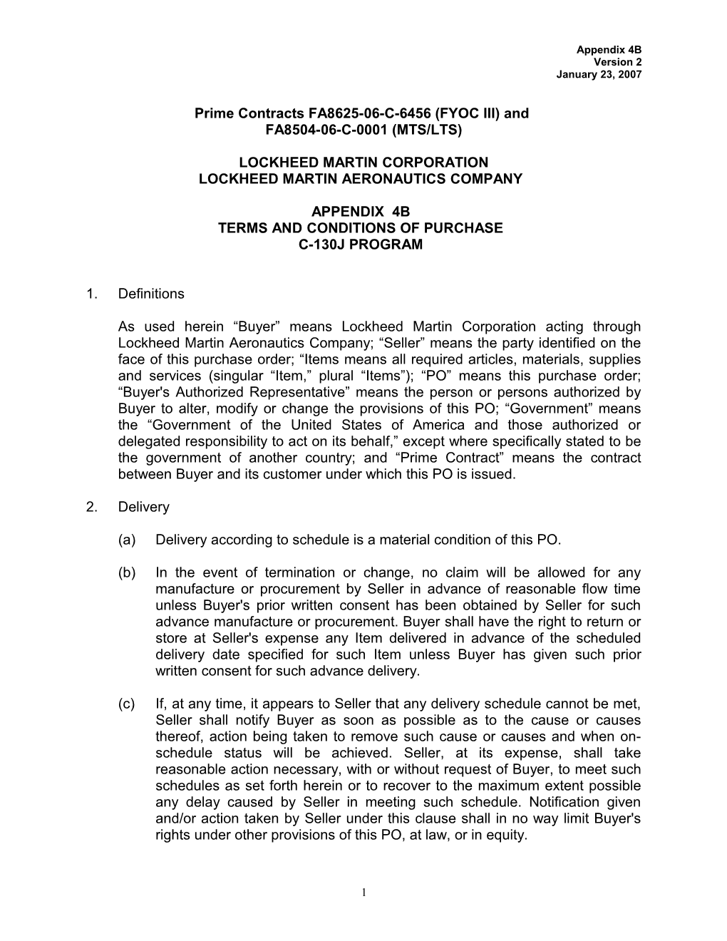 Appendix 4 - Version 6 - Terms and Conditions for C-130J Procurement - Word Document