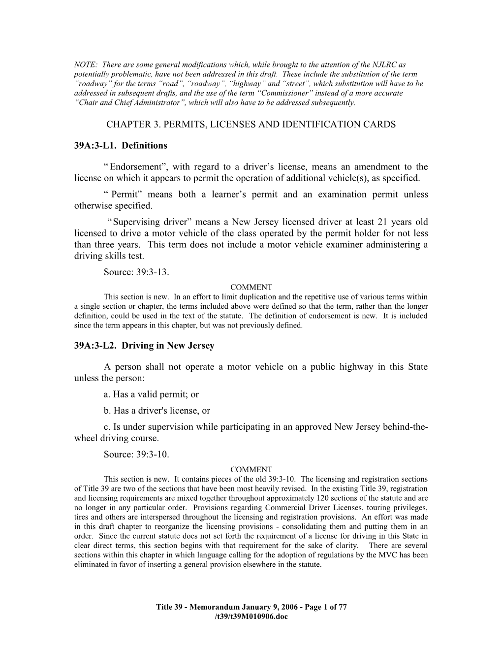 Chapter 3. Permits, Licenses and Identification Cards