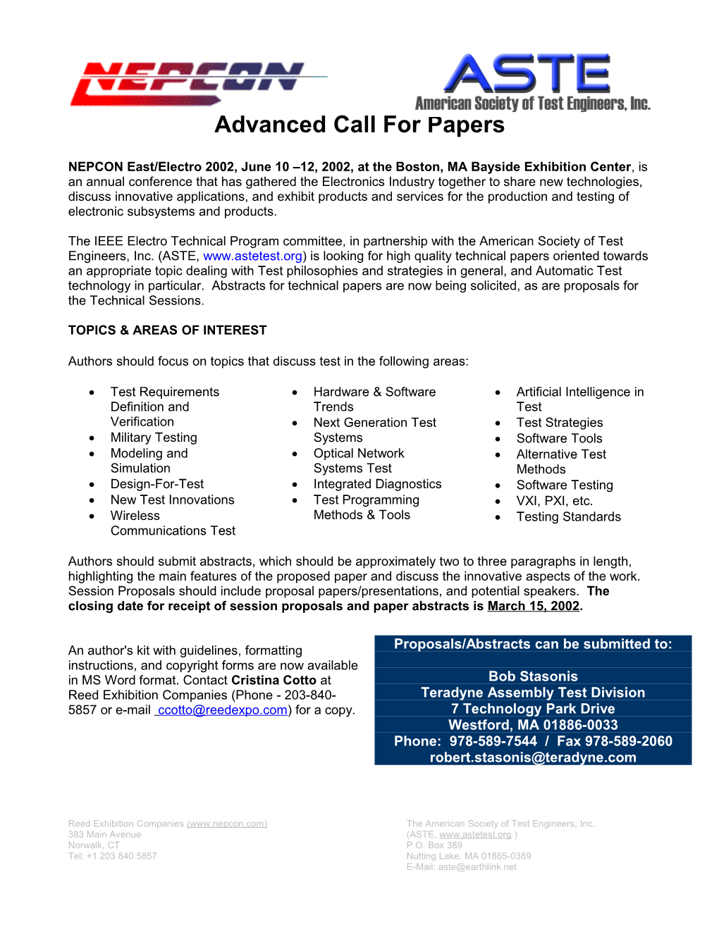 Advanced Call for Papers