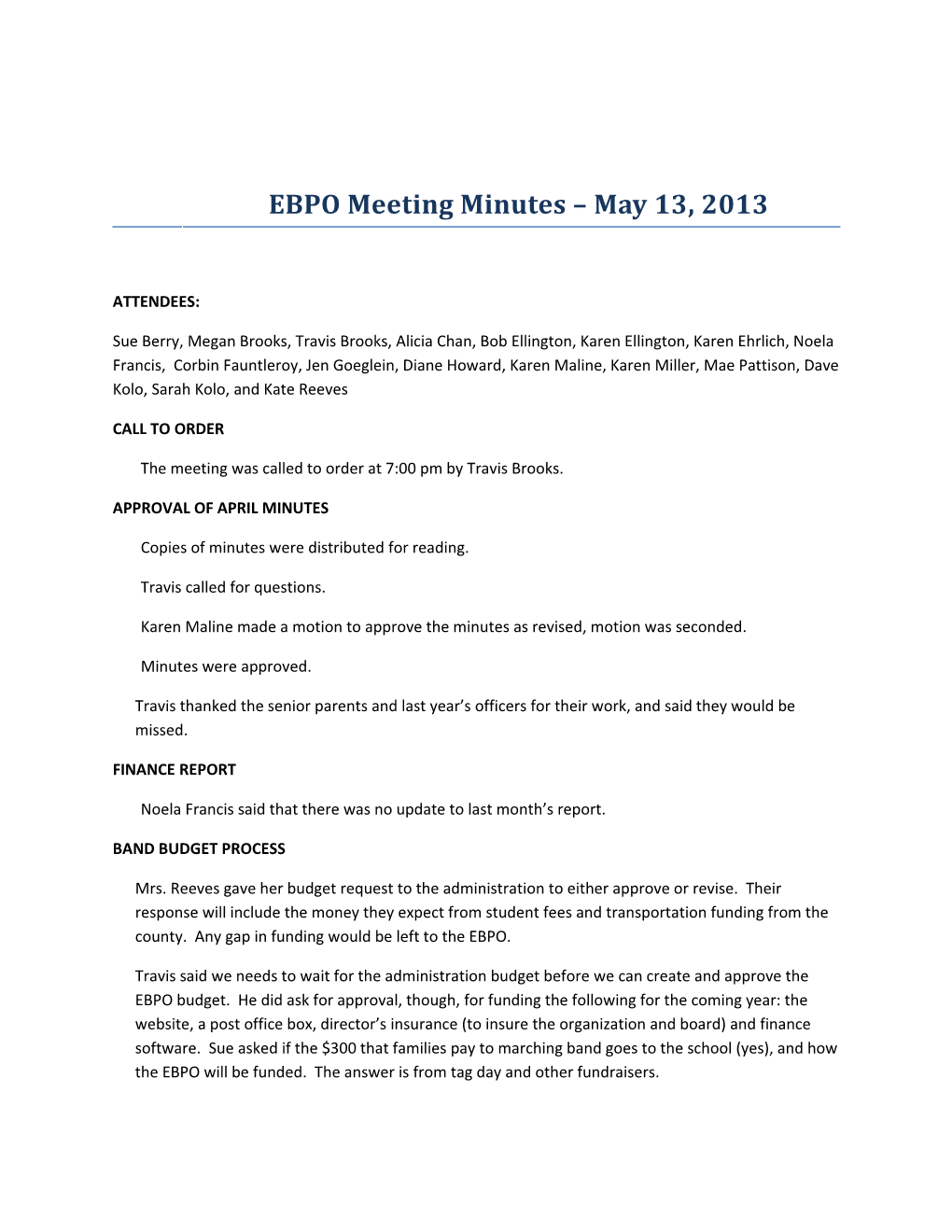 EBPO Meeting Minutes May 13, 2013