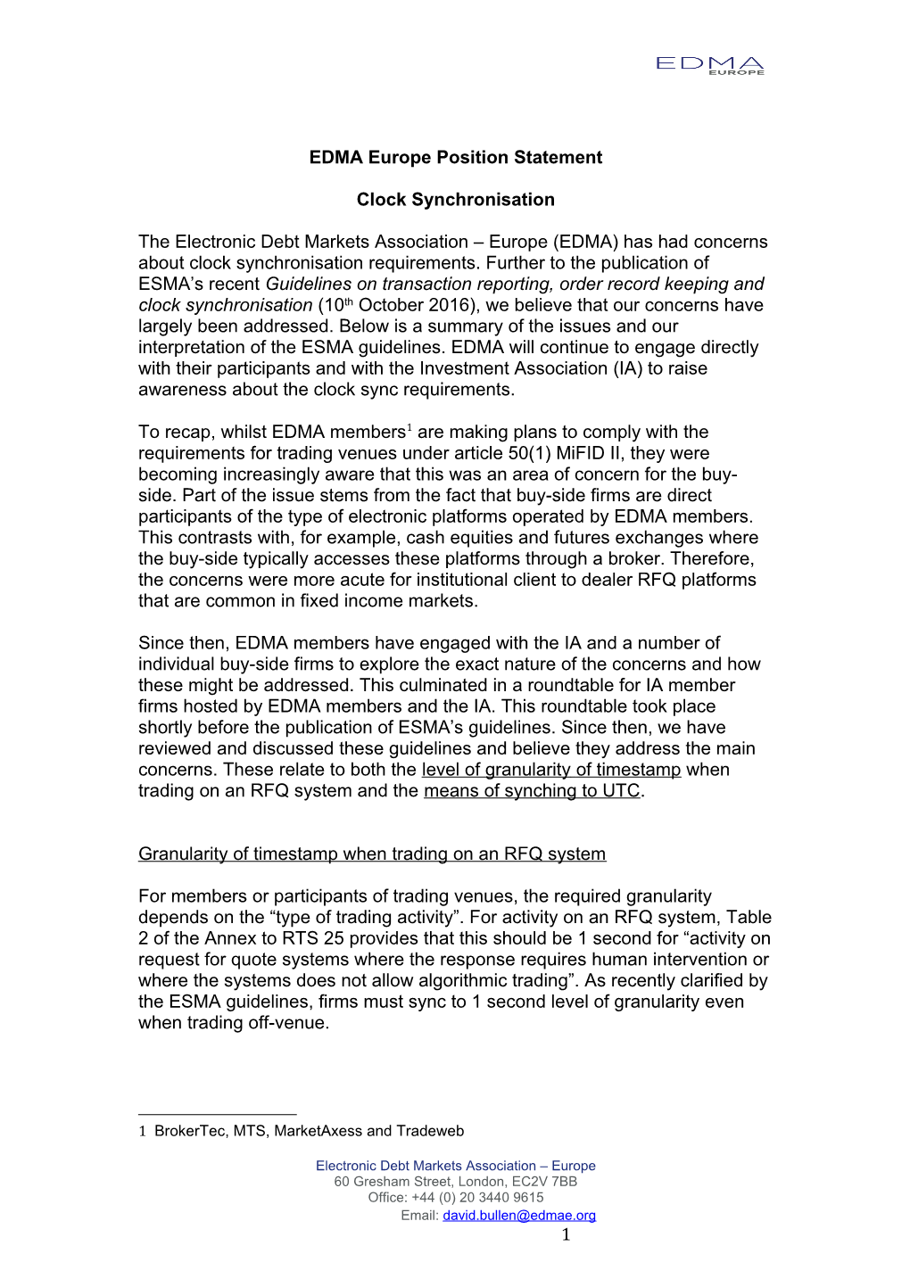 EDMA Europe Position Statement