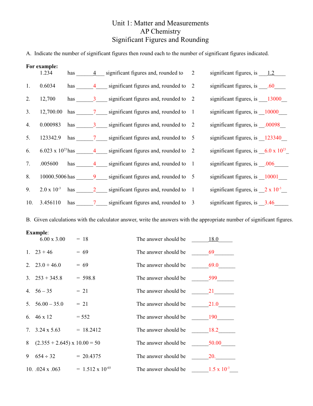 Unit 1: Matter and Measurements