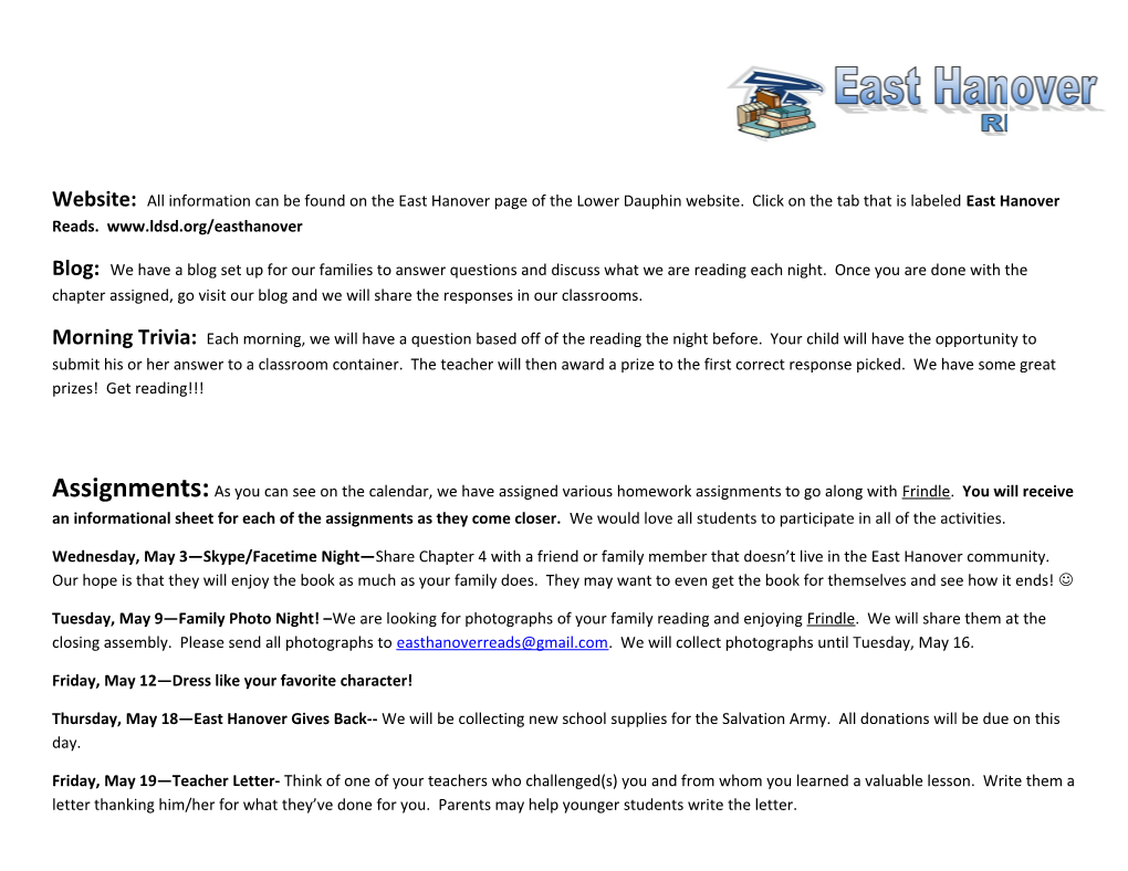 Website: All Information Can Be Found on the East Hanover Page of the Lower Dauphin Website