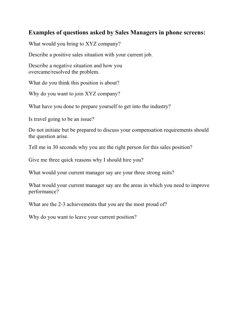Phone Screen Questions Asked by Sales Managers