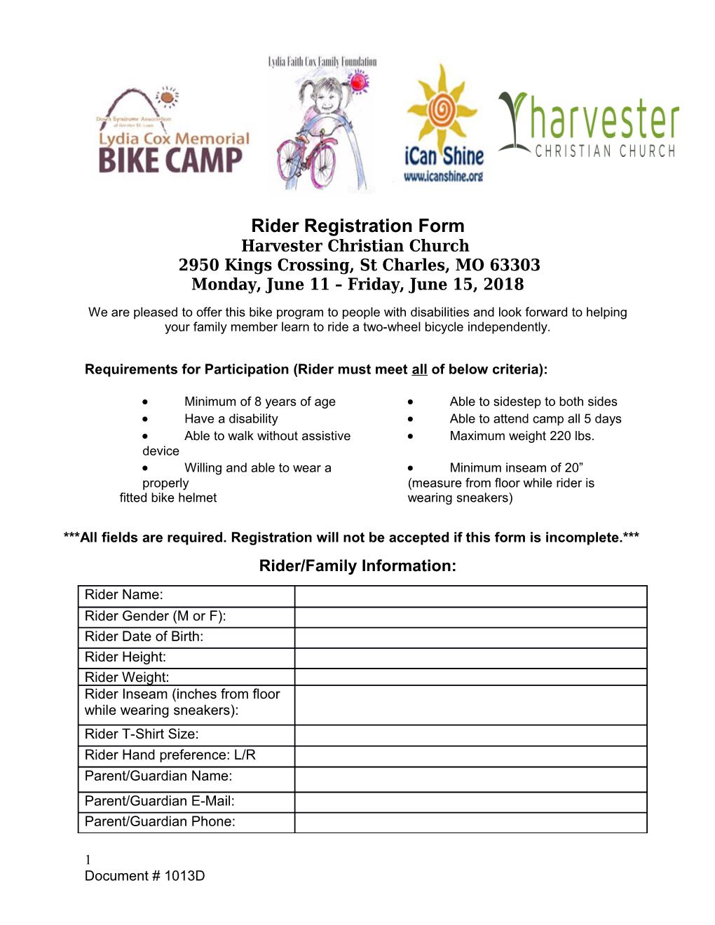 Rider Registration Form