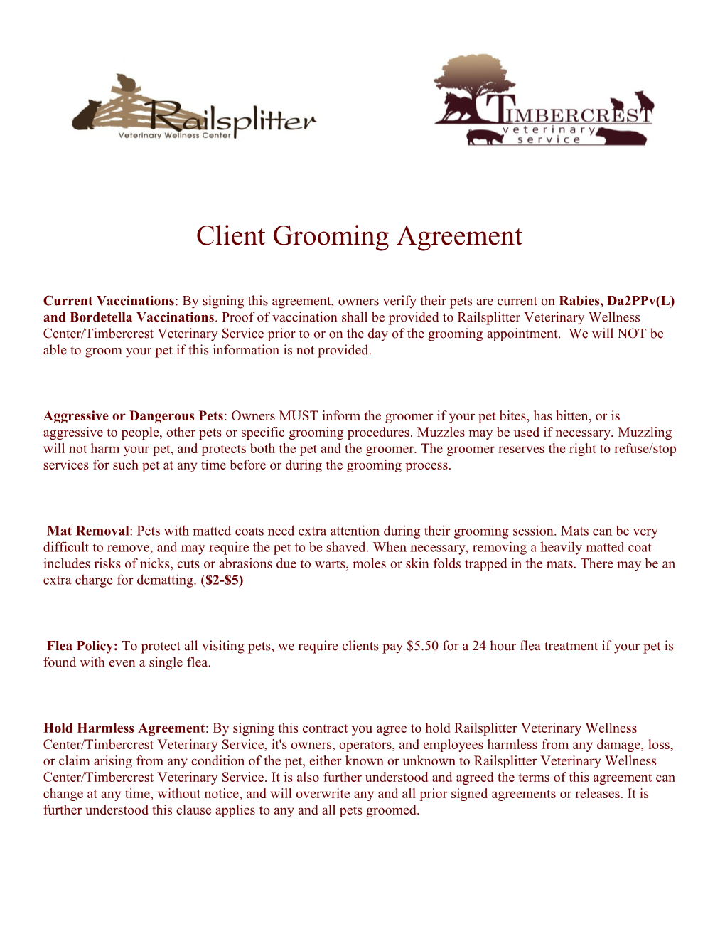 Client Grooming Agreement