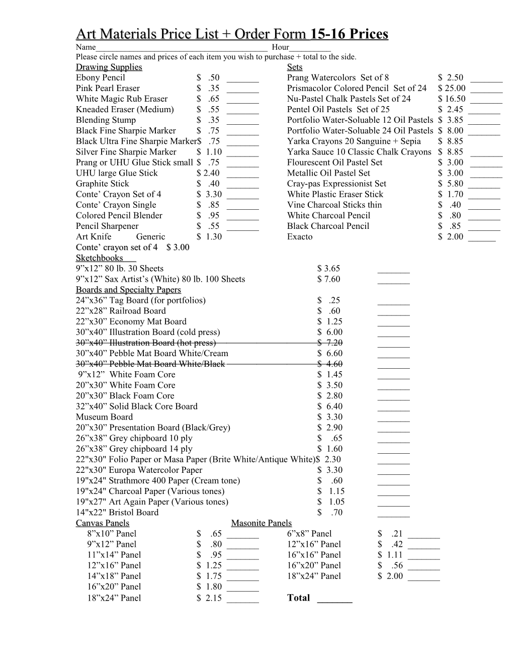 Paints and Brushes Price List s1