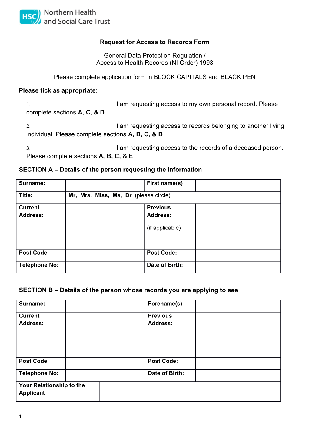 Request for Access to Records Form