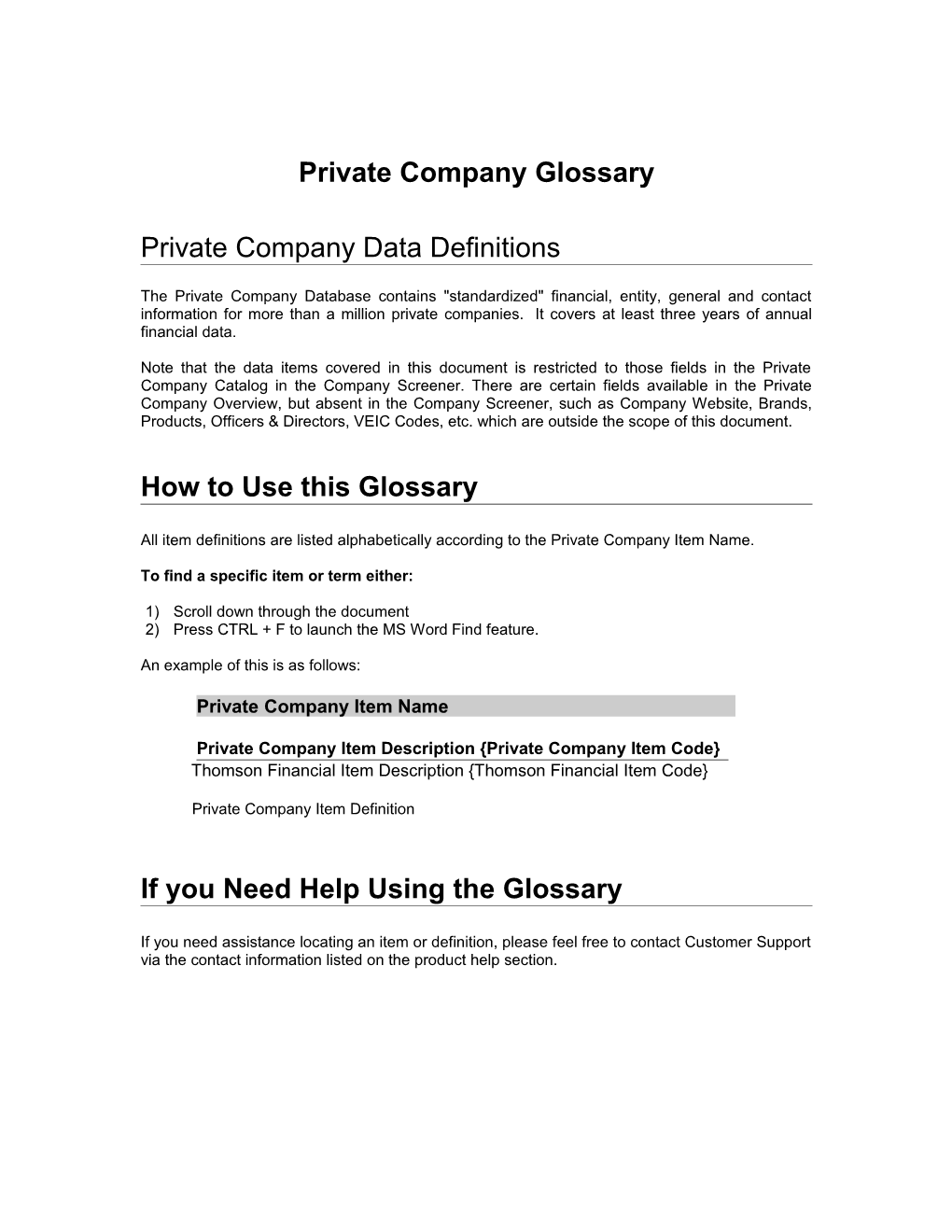 Private Company Glossary